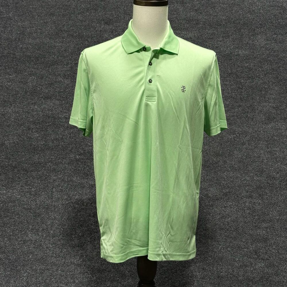 IZOD Golf Polo Shirt Mens Large Light Green Check Short Sleeve Performance Knit